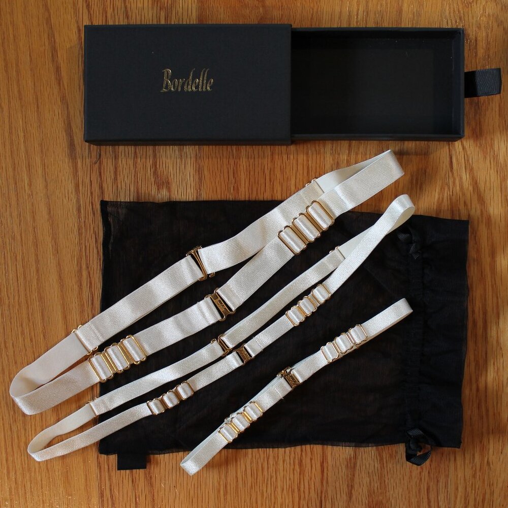 SOLD Bordelle Strap Accessories set choker belt 24k gold adjusts Cream elastic